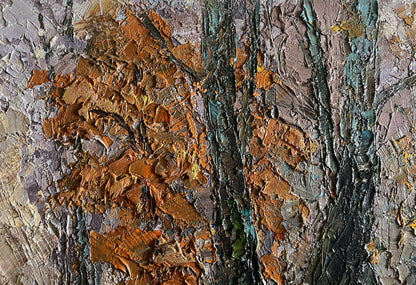 Oil painting Cloudy autumn day by Boris Serdyuk with impasto oranges and greens