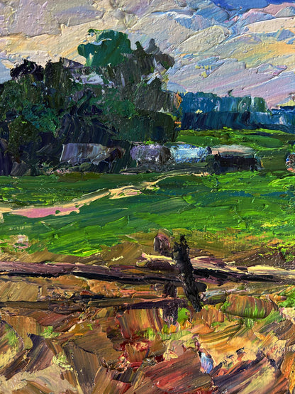 Oil painting The edge of the village by Boris Serdyuk, impressionist landscape