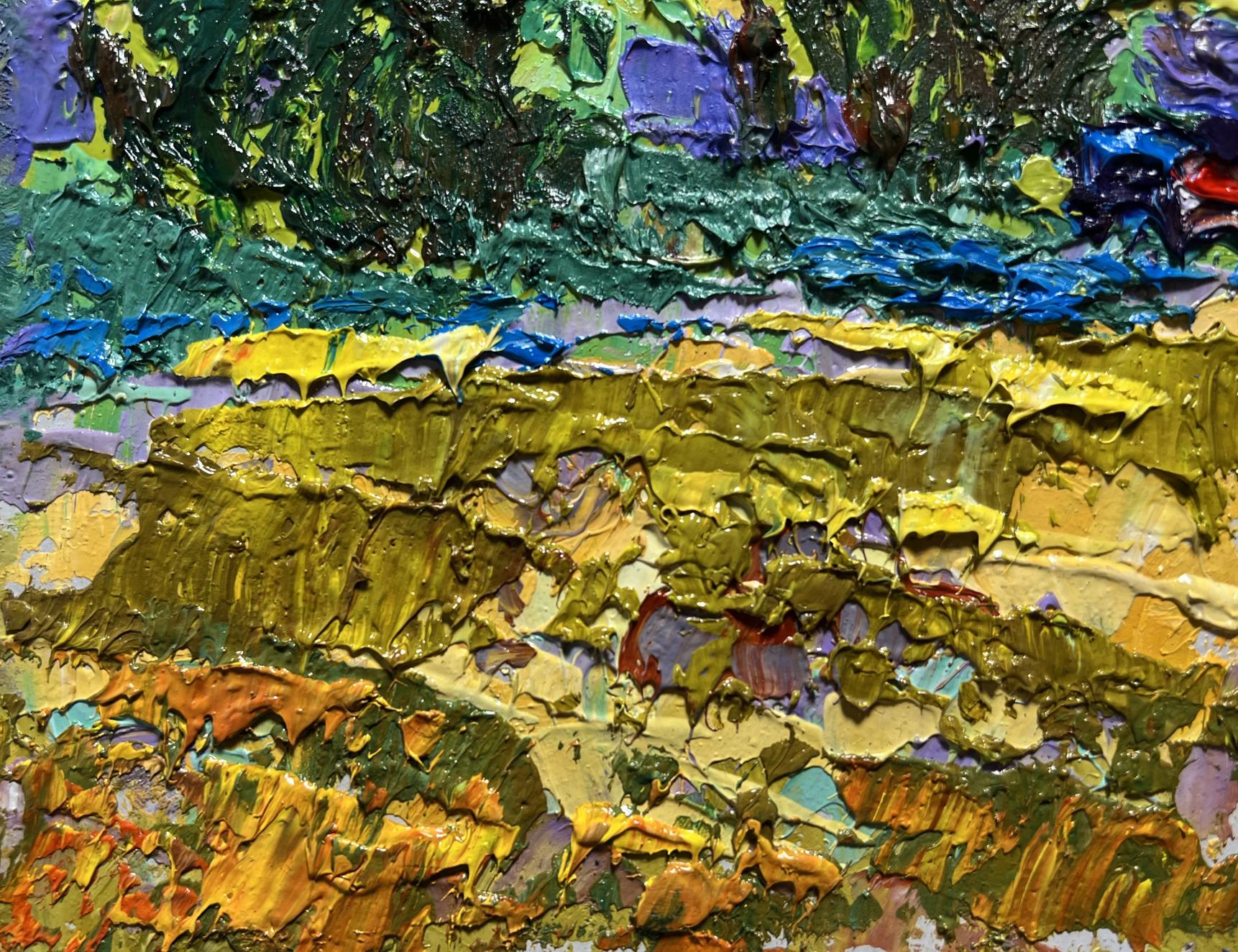 Expressive yellow sunset oil painting by Oleksiy Ivanyuk