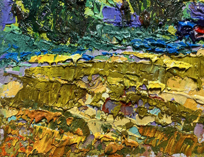 Expressive yellow sunset oil painting by Oleksiy Ivanyuk