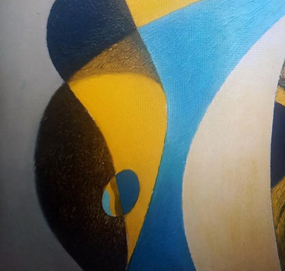 Oil painting Yellow blue vase by Alexander Strashevich, abstract bold curves