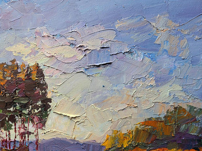 Oil painting The road to the forest by Boris Serdyuk in blue earthy tones