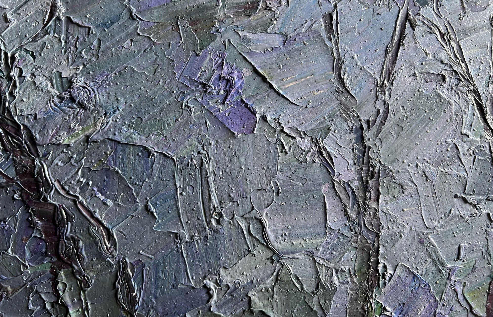 Oil painting Rainy morning by Boris Serdyuk with textured gray purple strokes