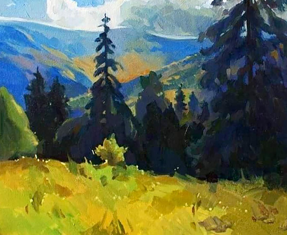 Vibrant impressionist oil painting September in the mountains by Anastasia Yaroshevich