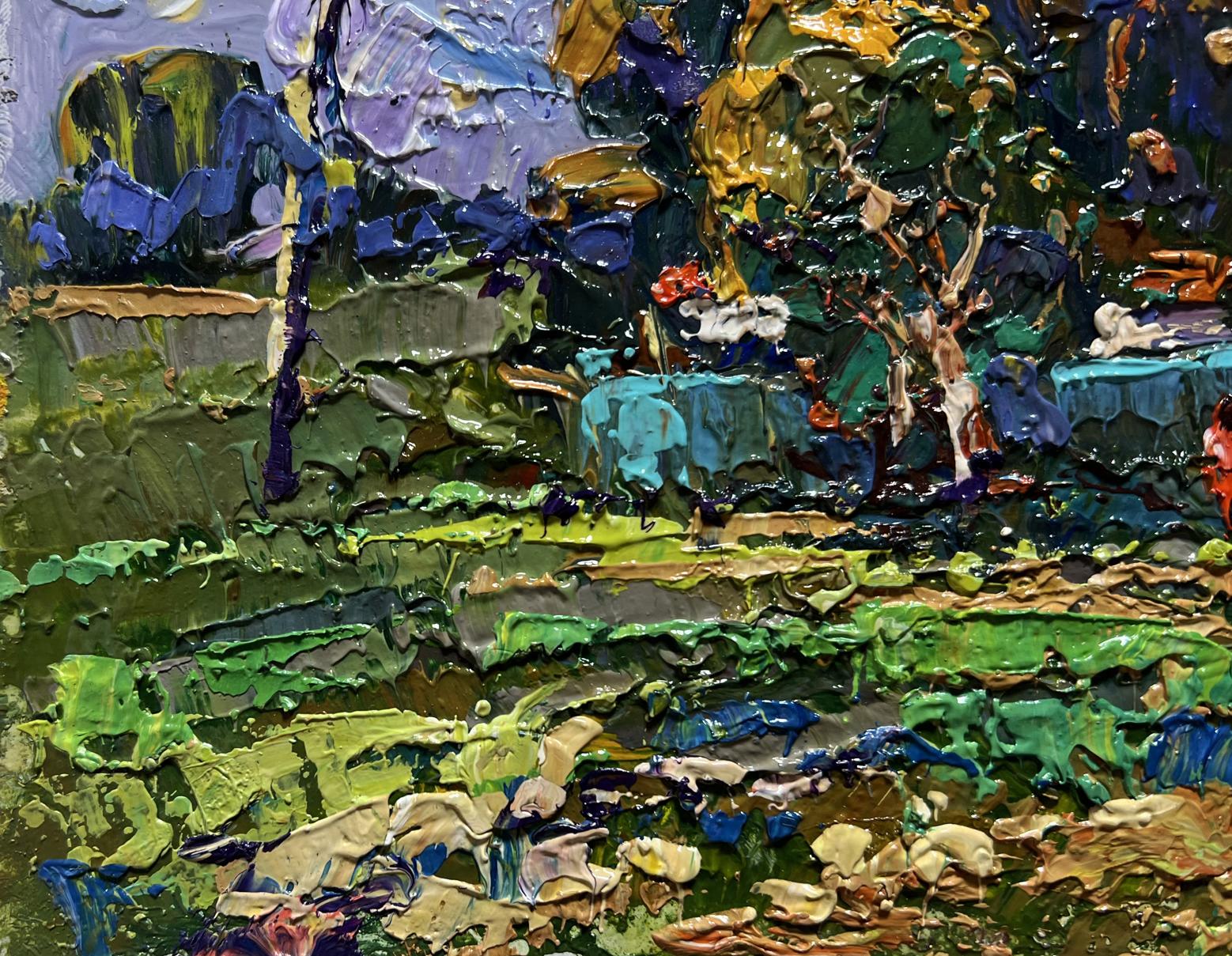Vibrant impressionist oil painting Gardening in the village by Oksana Ivanyuk
