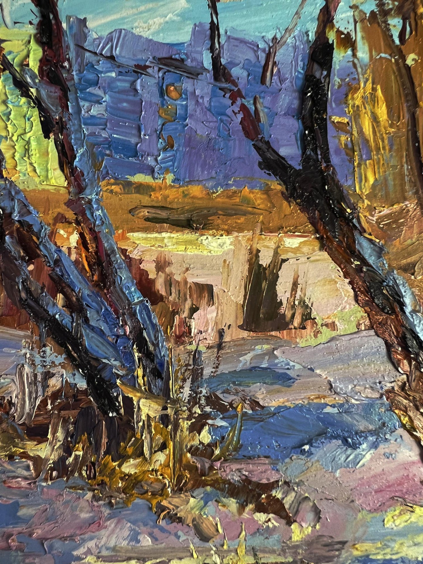 Oil painting of winter forest in canyon by Boris Serdyuk