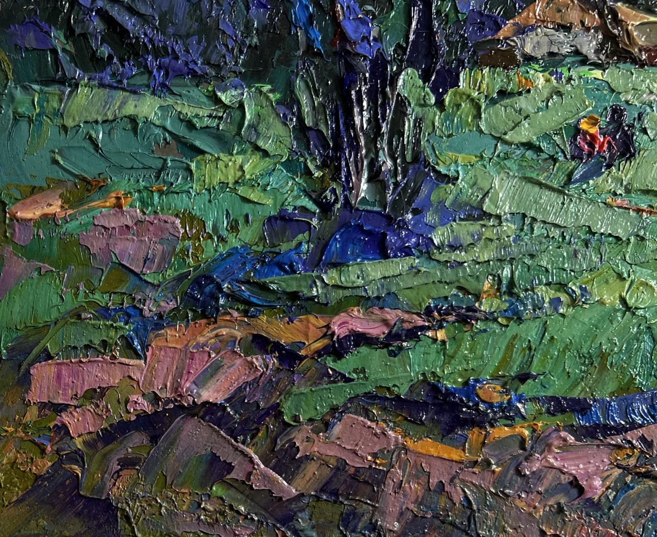 Oil painting Light from the moon by Oleksiy Ivanyuk textured green blue purple