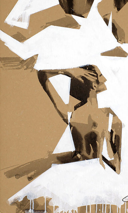 Abstract Ballerinas acrylic painting by Dima Filatov in brown and white