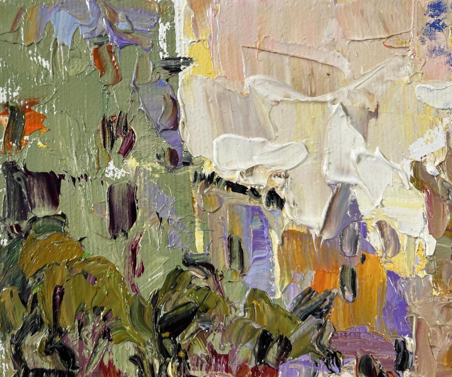 Oleksiy Ivanyuk oil painting City in the morning abstract earthy textured art