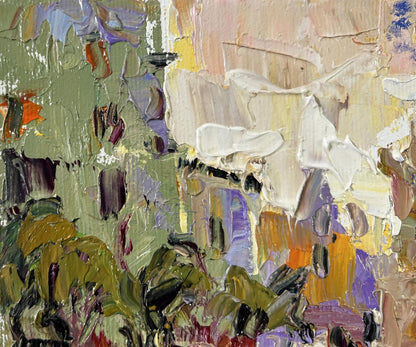 Oleksiy Ivanyuk oil painting City in the morning abstract earthy textured art