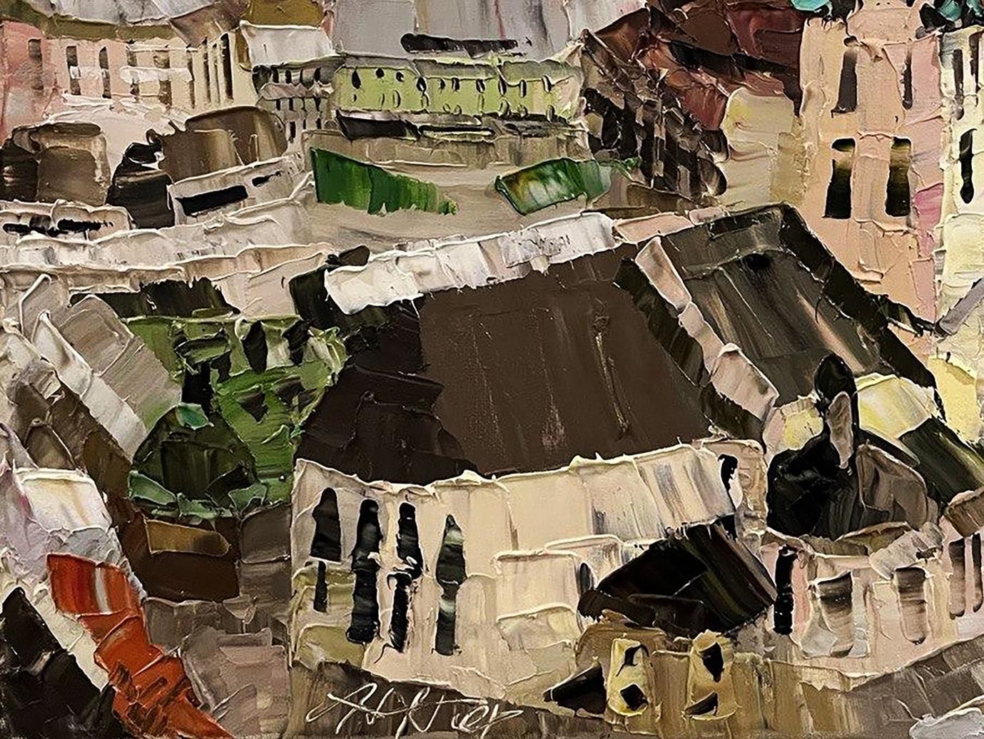 Textured impasto oil painting Panorama with Horishnyi N.A. cathedral cityscape