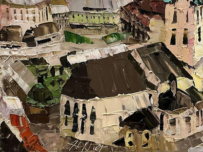 Textured impasto oil painting Panorama with Horishnyi N.A. cathedral cityscape