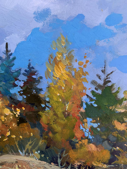 Oil painting Here comes autumn by Yuriy Suprunchuk vibrant autumn tree
