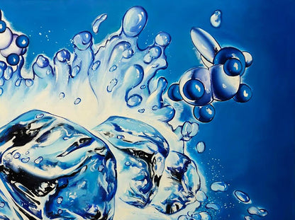 Vibrant blue water splash with ice cubes by Igor Konovalov oil painting