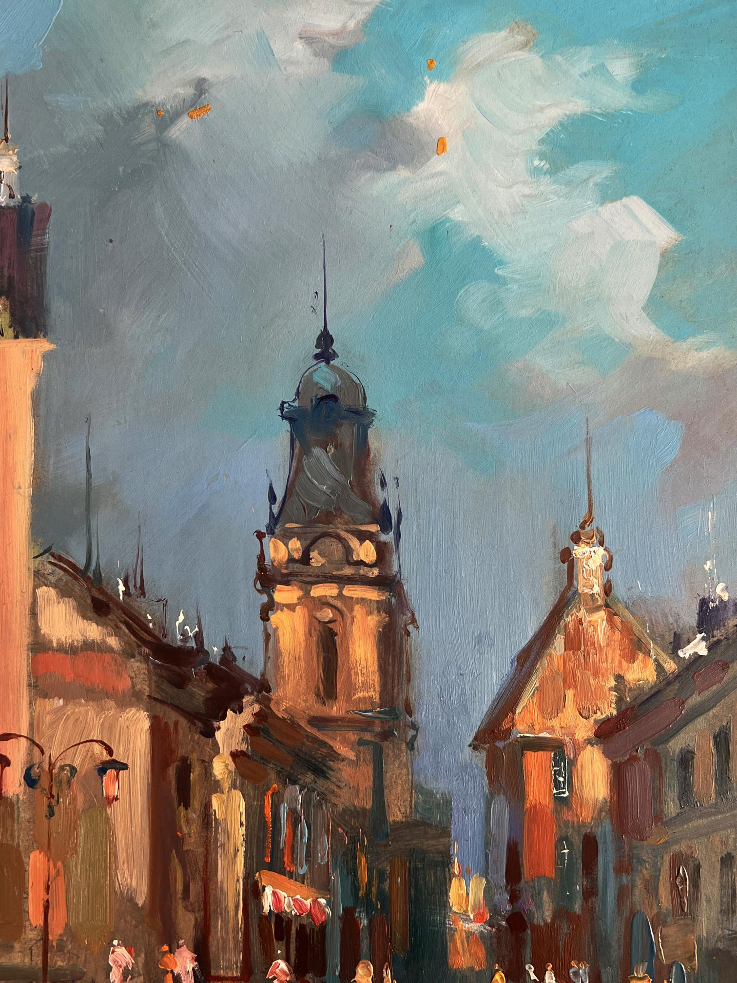Oil painting of historic European city with river by Yuriy Suprunchuk