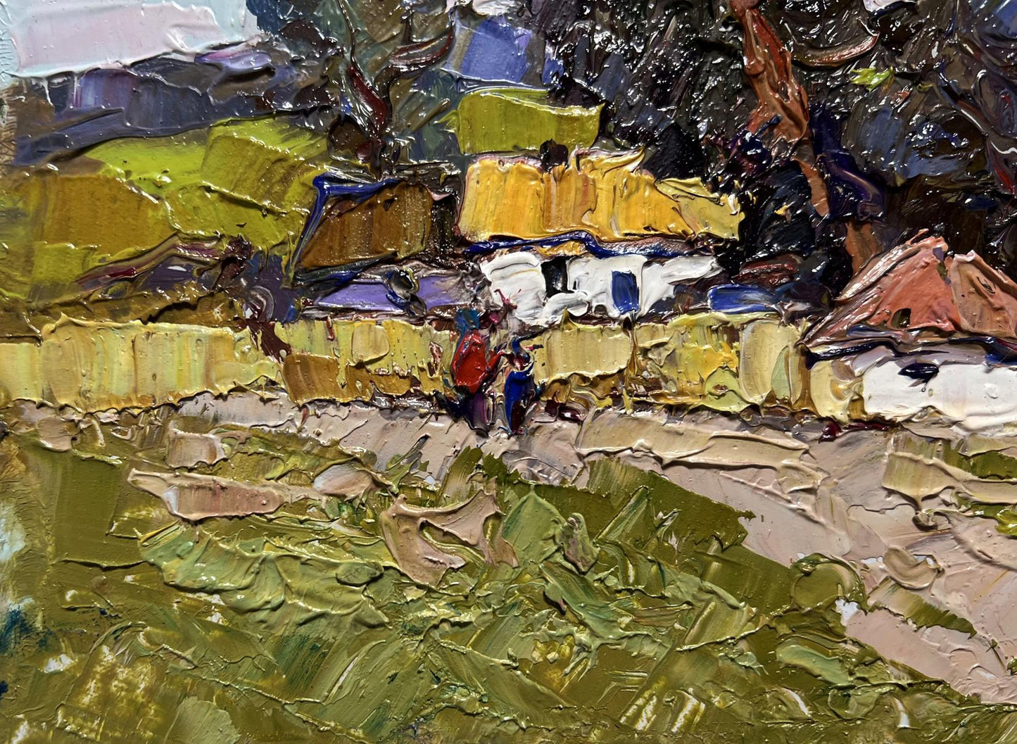 Vibrant impressionist oil painting of Oksana Ivanyuk village houses