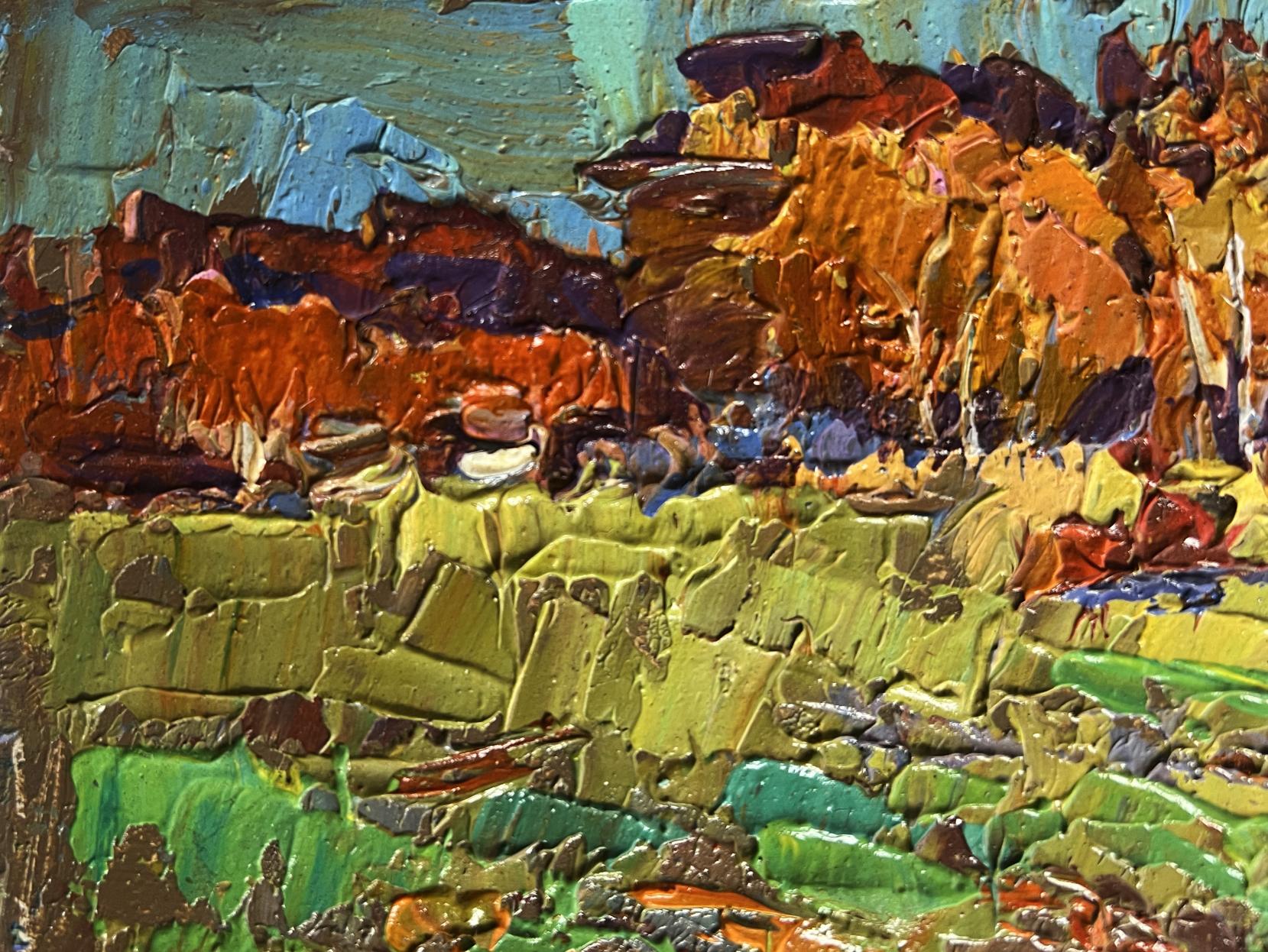 Oil painting of pumpkins growing in garden by Oleksiy Ivanyuk