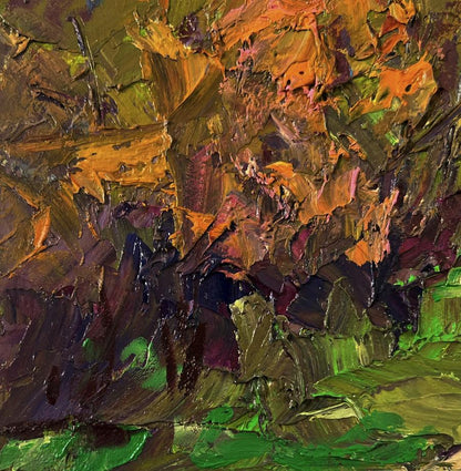 Oil painting Road through the autumn forest by Boris Serdyuk with impasto brushstrokes