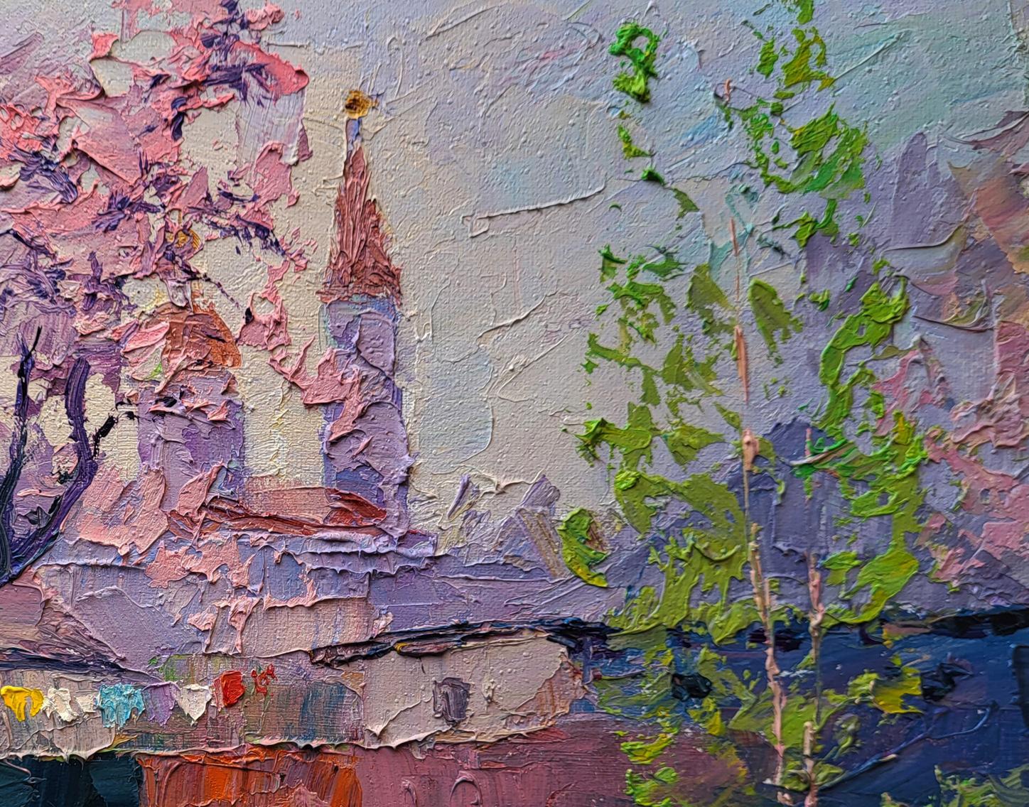 Oil painting Spring has come by Boris Serdyuk: purple spire in green foliage
