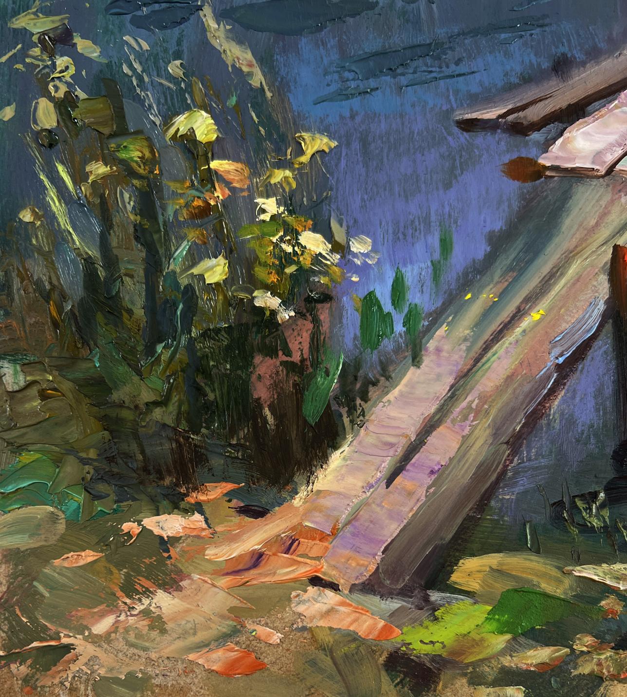 Textured impressionistic garden painting by Yuriy Suprunchuk
