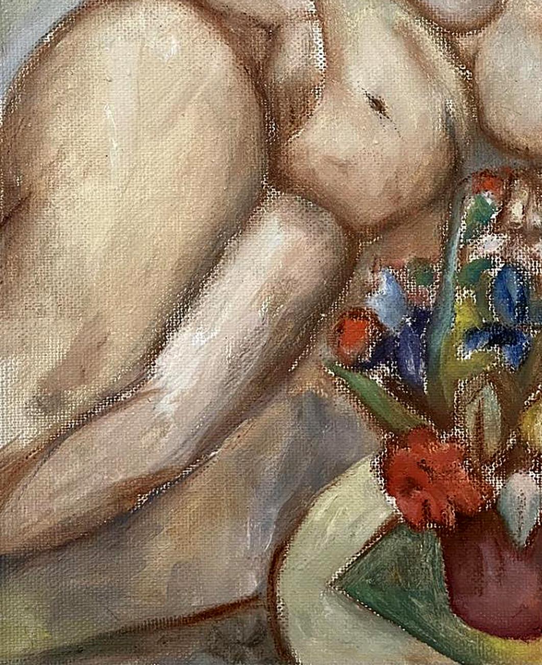 Oil painting Undraped with flowers by Tatyana Nikolsk: vibrant bouquet in red vase