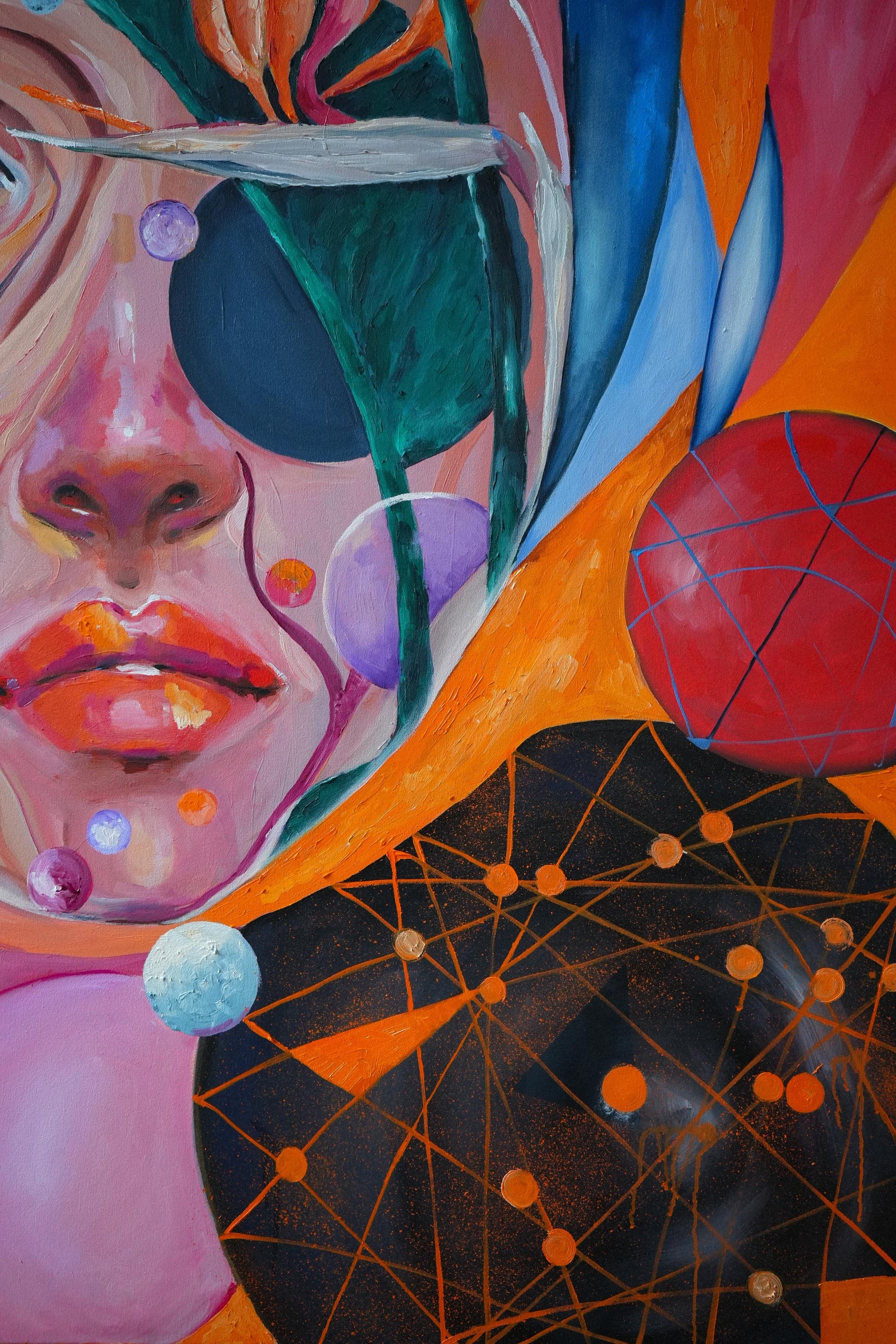 Vibrant abstract portrait Oil painting Microcosm by Victoria Kagalovska