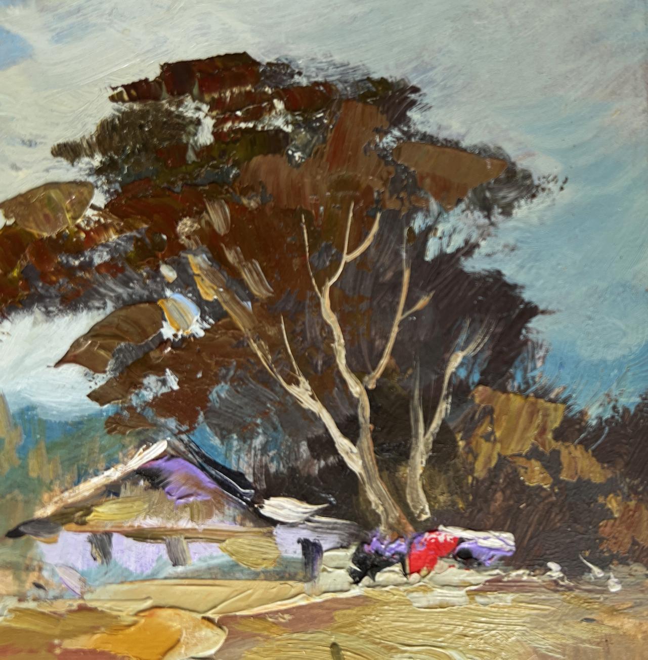 Textured oil painting of autumn forest house by Yuriy Suprunchuk