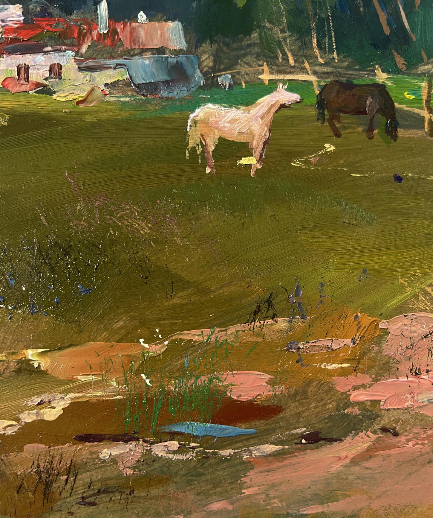 Oil painting of light horse in green field by Yuriy Suprunchuk