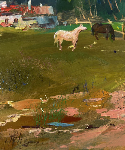 Oil painting of light horse in green field by Yuriy Suprunchuk
