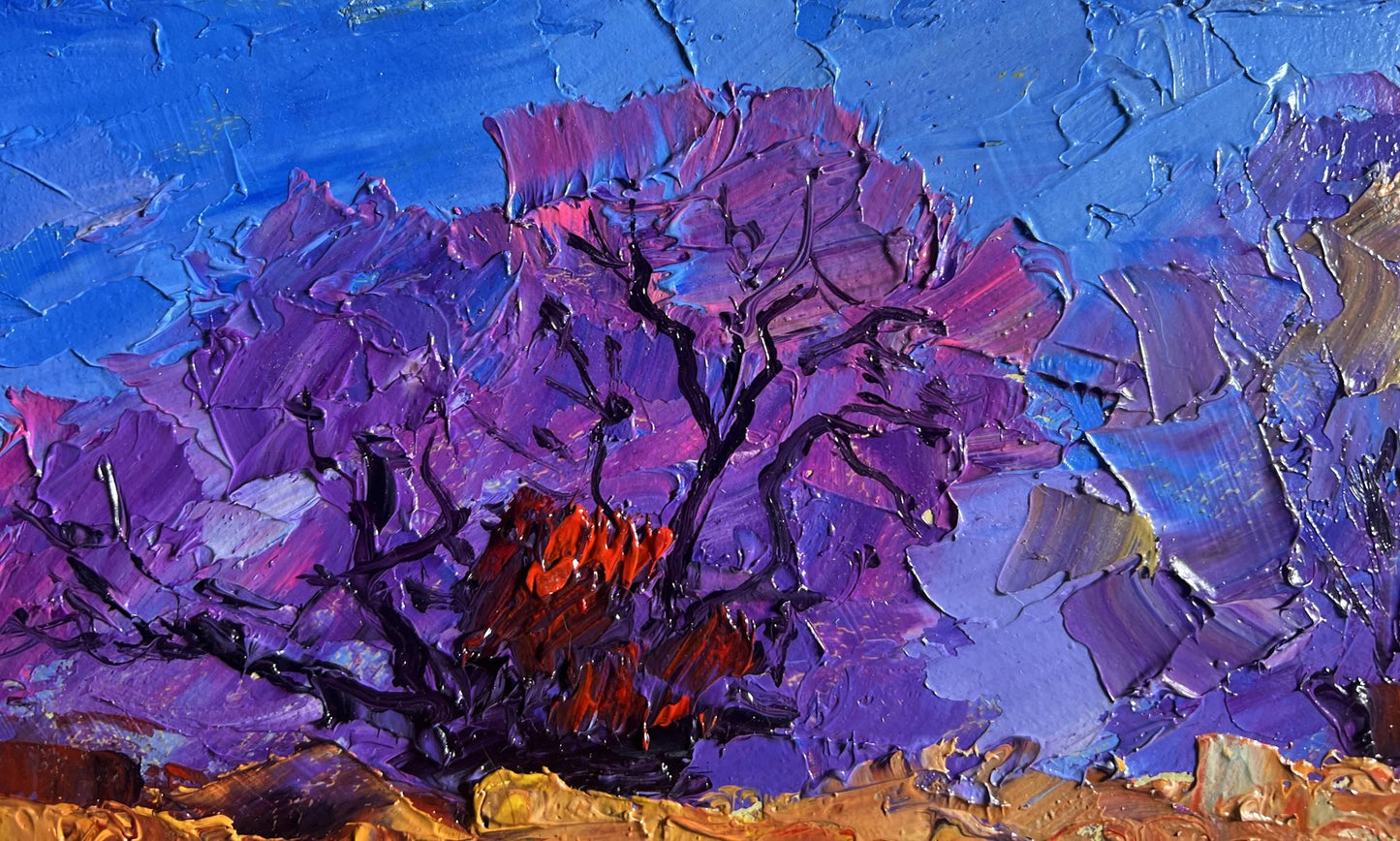 Oil painting September day in the field by Boris Serdyuk vibrant purple tree