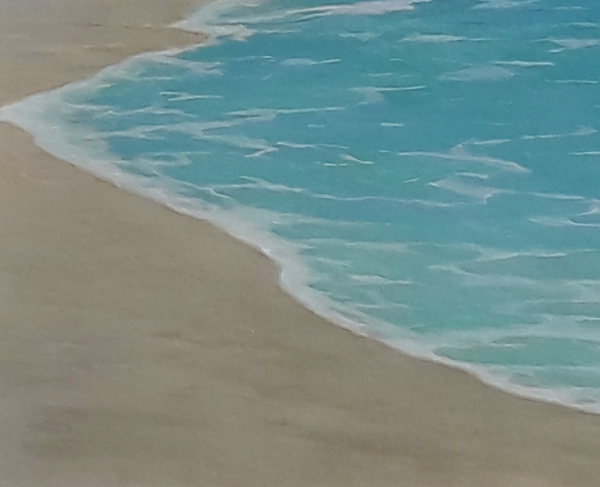 Oil painting by Vasily Korkishko: turquoise waves on beige shore
