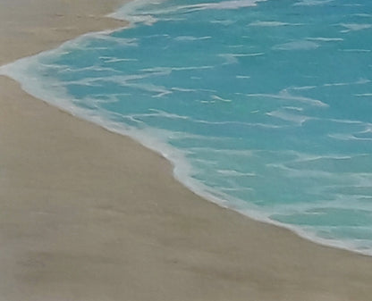 Oil painting by Vasily Korkishko: turquoise waves on beige shore
