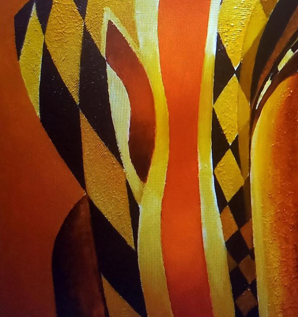 Oil painting Harlequin by Alexander Strashevich with vibrant geometric patterns