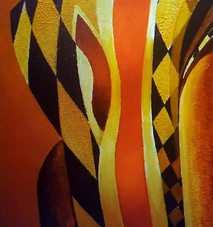 Oil painting Harlequin by Alexander Strashevich with vibrant geometric patterns