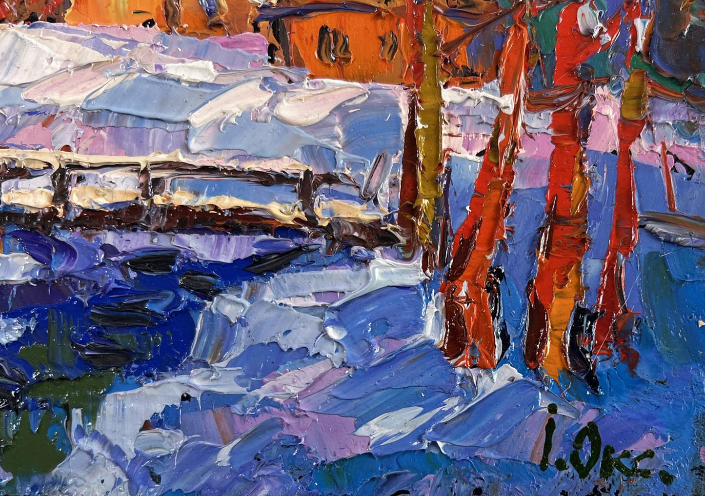 Vibrant impressionist oil painting Frosty breath of dawn by Oksana Ivanyuk