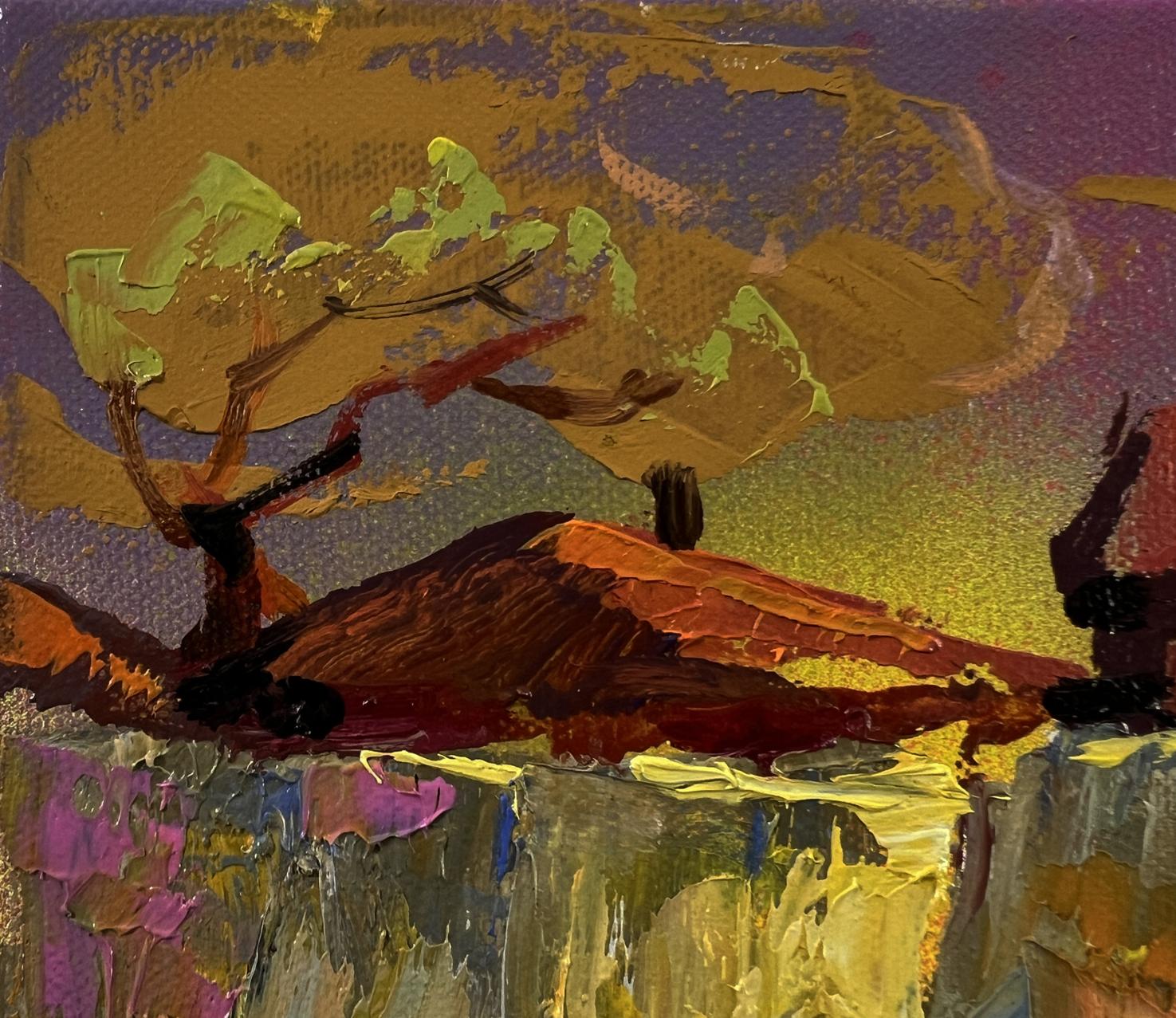 Oil painting Village evening in reflection by Oleksiy Ivanyuk abstract expressionist style