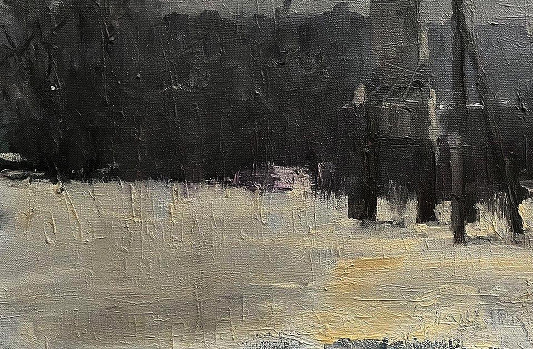 Oil painting Winter King by Volodymyr Pashchenko, abstract impasto grays on beige