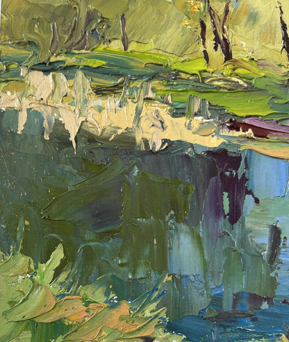 Vibrant impressionist oil painting Willows over the water by Boris Serdyuk