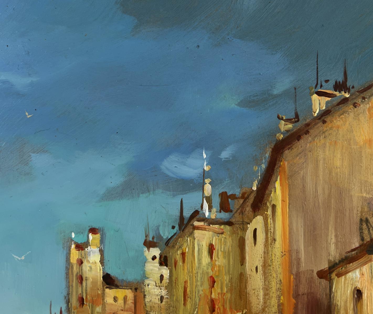 Impressionistic oil painting of historic European city on water by Yuriy Suprunchuk