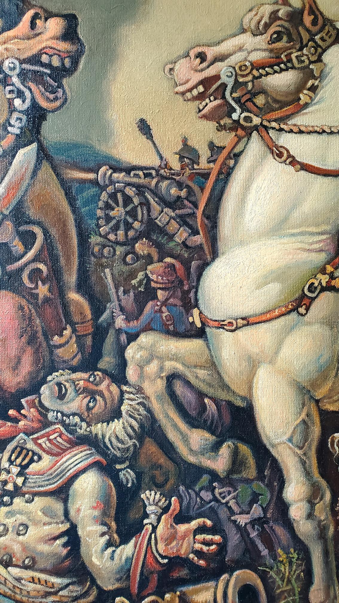 Oil painting of Napoleon at Austerlitz by Daniil Litvinov: white horse in battle