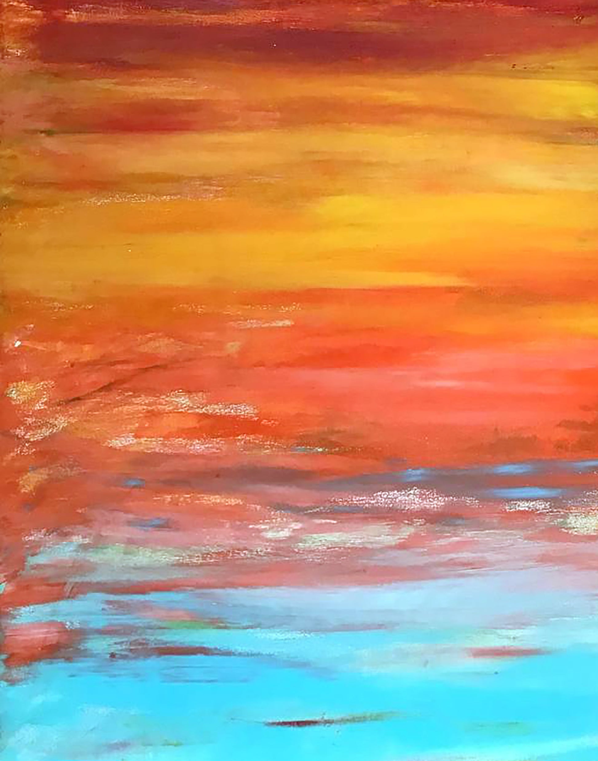Vibrant acrylic painting Window Olga Melezhik with orange to blue horizon