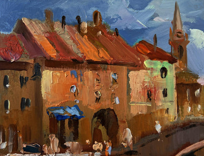 Vibrant impressionist oil painting of Yuriy Suprunchuk City Central Bridge