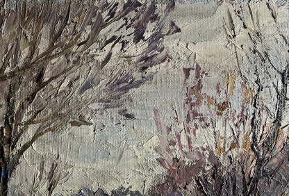 Oil painting Warm autumn days by Boris Serdyuk with textured impasto tree forms