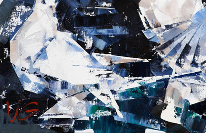 Abstract Oil painting Under the Wings by Volodymyr Gluhomanyuk in white black blue