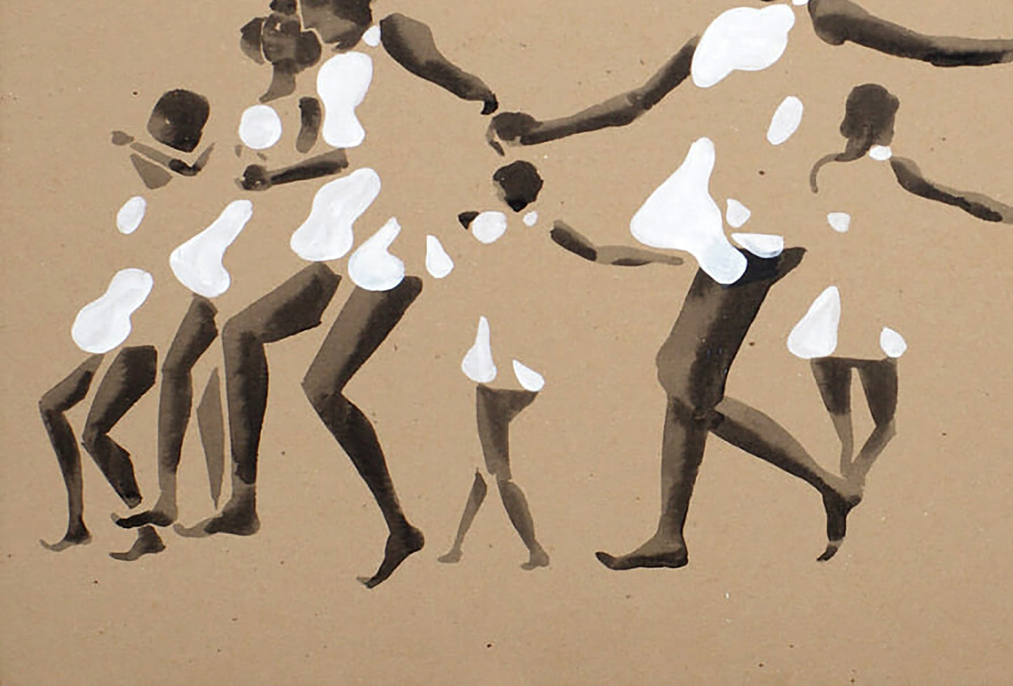 Abstract acrylic painting Light by Dima Filatov, brown white figures on beige