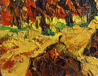 Vibrant impressionist oil painting The sun sets in the field by Oleksiy Ivanyuk