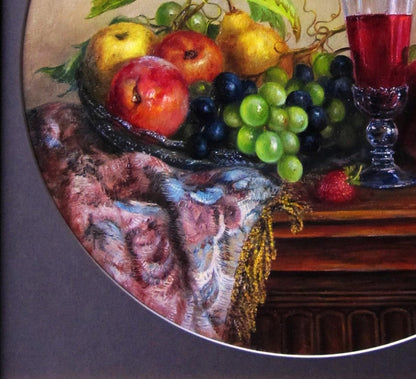Oil painting Yummy treats Valeriy Bulat: bowl of apples grapes pears strawberry