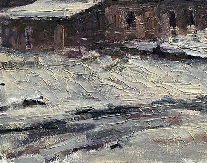 Oil painting White evening by Volodymyr Pashchenko snowy landscape