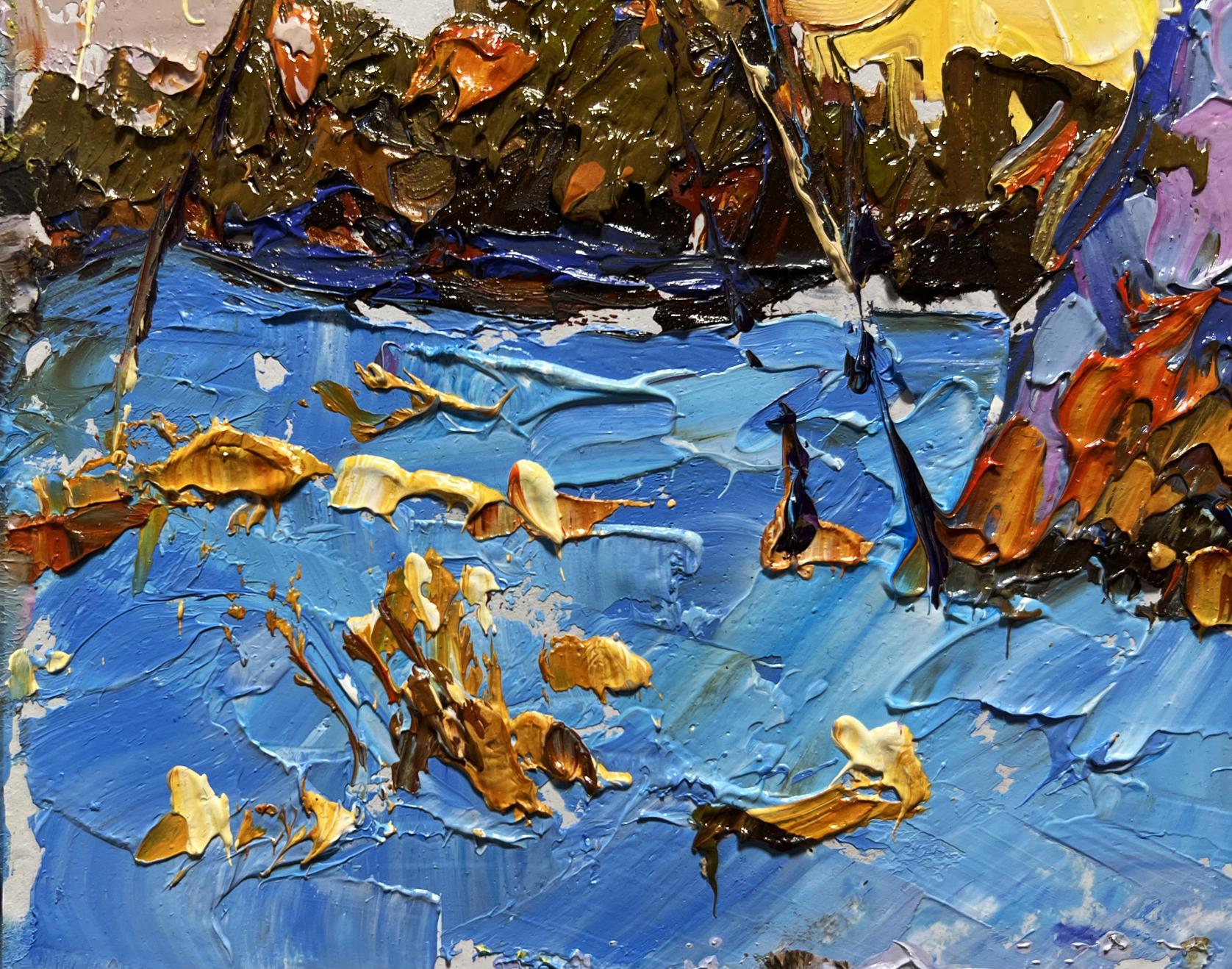 Oil painting Snow blue by Oleksiy Ivanyuk, vibrant abstract blue and gold tones
