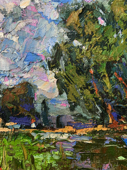 Oil painting Boating holidays by Ivanyuk Oleksiy with lush green foliage